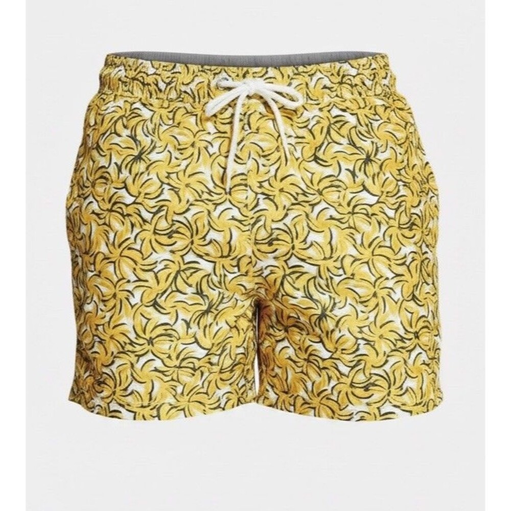 NWT Original Use Men's 5" Banana Print Swim Trunks - Size Large - Yellow/White